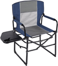 REDCAMP Folding Camping Chairs with Side Table, Sturdy Steel Portable Compact Outdoor Camp Director Chairs for Adults Heavy Duty, Black Blue Grey (Black 2-Pack)