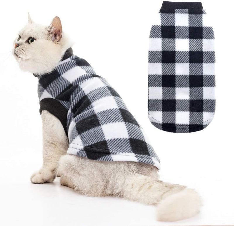 EXPAWLORER Classic Plaid Dog Hoodie Cat Sweatshirt Warm Fleece Soft Vest for Cats, Puppies, Small Animals