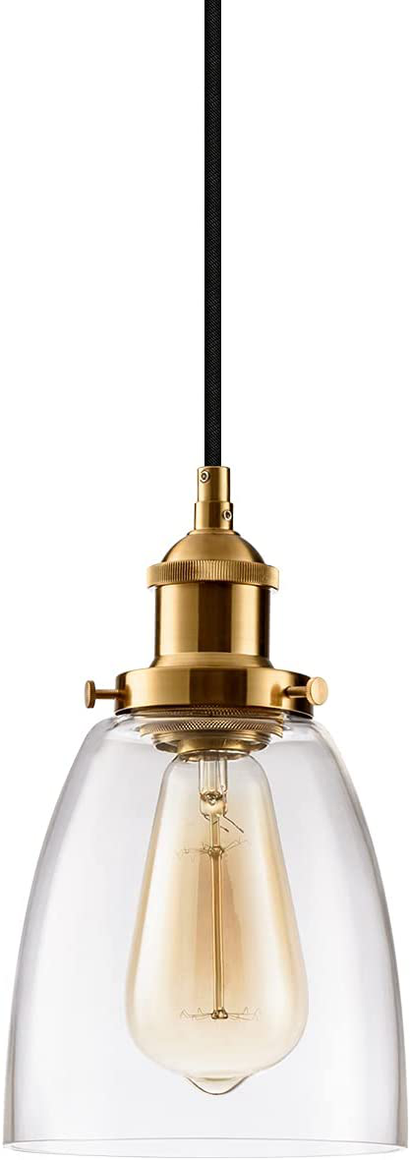 Kitchen Mini-Pendant Light Industrial Edison Hanging Light Island Clear Glass Adjustable Nylon Core Ceramic Holder Lighting Fixture Indoor for Dining Room Entryway Loft (Bulb Not Included) (Clear)