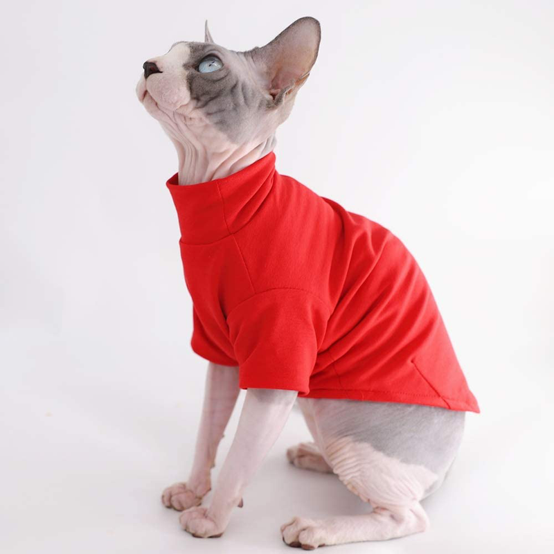 Sphynx Cat Clothes Winter Thick Cotton T-Shirts Double-Layer Pet Clothes, Pullover Kitten Shirts with Sleeves, Hairless Cat Pajamas Apparel for Cats & Small Dogs