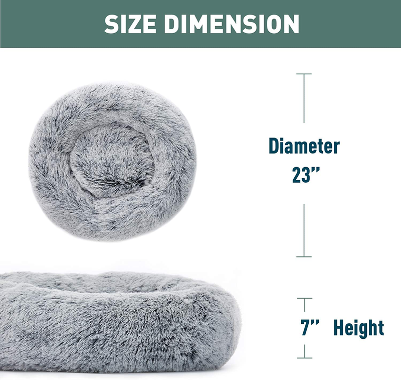 Eterish Fluffy round Calming Dog Bed Plush Faux Fur, Anxiety Donut Dog Bed for Small, Medium Dogs and Cats, Pet Cat Bed with Raised Rim, Machine Washable