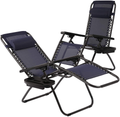 HCY Zero Gravity Chairs Outdoor Adjustable Recliner Chair Folding Lounge Patio Chairs with Cup Holder Pillows Set of 2 for Beach, Yard, Lawn, Camp (Tan)