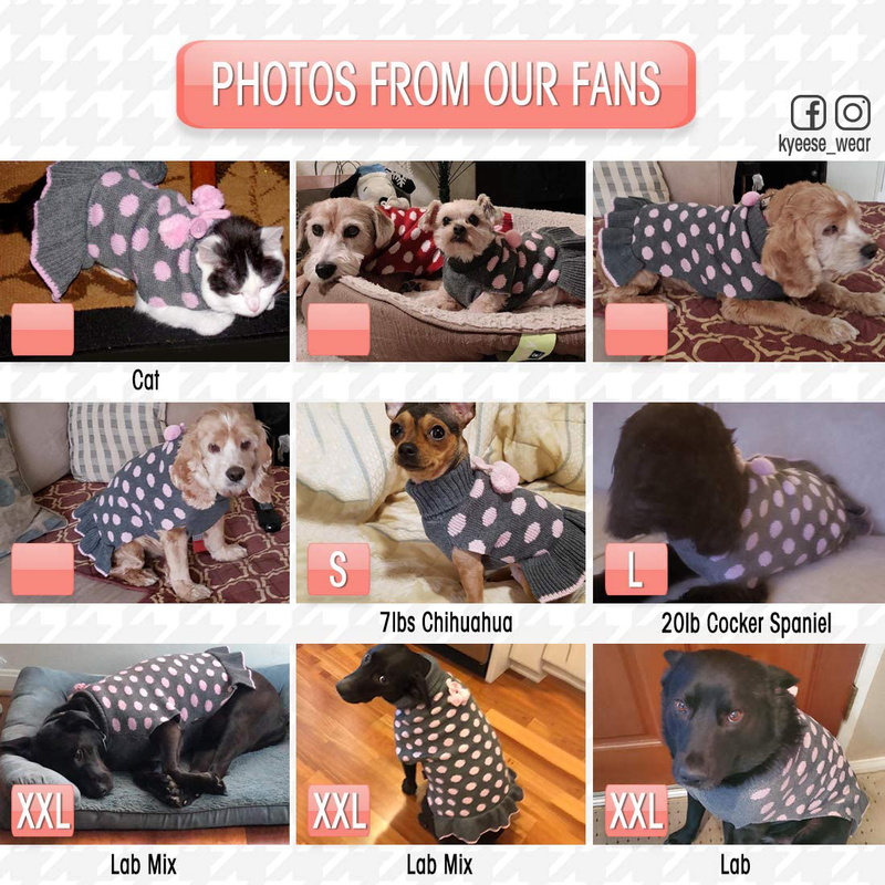 KYEESE Dog Sweater Dress Turtleneck Polka Dot Dog Sweaters with Leash Hole Knitwear Warm Pet Sweater with Pom Pom Ball