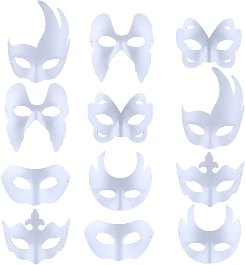 Coxeer White Masks, 12PCS DIY Unpainted Masquerade Masks Plain Half Face Masks