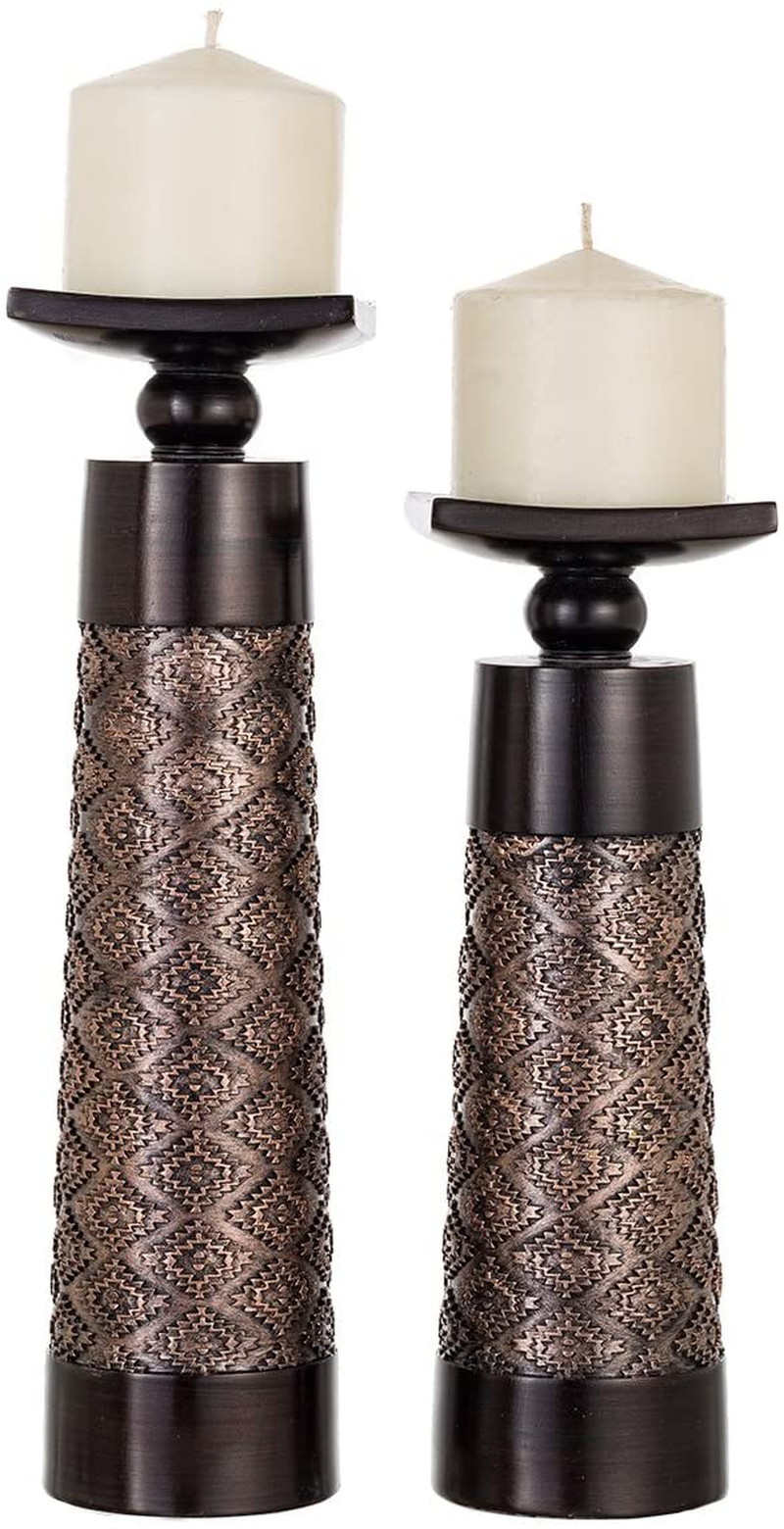 Dublin Decorative Candle Holder Set of 2 - Home Decor Pillar Candle Stand, Coffee Table Mantle Decor Centerpieces for Fireplace, Living or Dining Room Table, Gift Boxed (Coffee Brown)