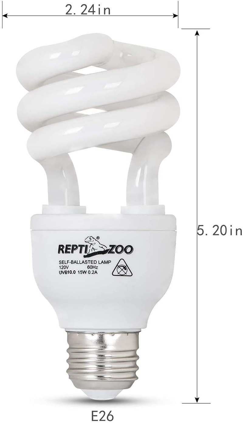 REPTIZOO Energy Saving Lamps UVB Bulb,Spiral Compact 15 Watts UVB 10.0 Reptile Light Bulb Fit for Desert Type Reptile/Snake/Lizard/Insect/Leopard Tortoise