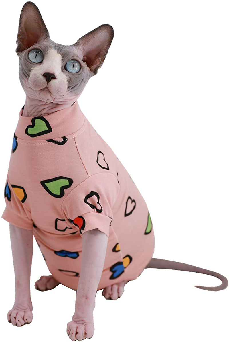 Sphynx Hairless Cat Cute Summer Cotton T-Shirts Pet Clothes,Round Collar Kitten Shirts Cats Apparel
