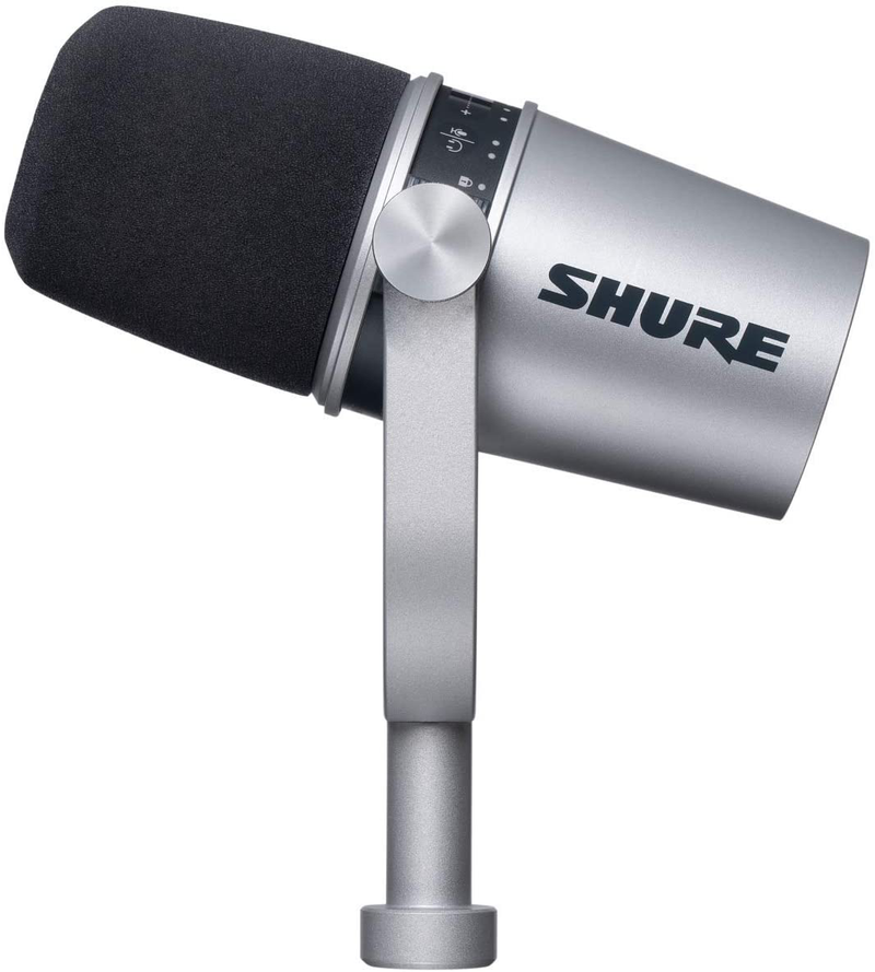 Shure MV7 USB Podcast Microphone for Podcasting, Recording, Live Streaming & Gaming, Built-In Headphone Output, All Metal USB/XLR Dynamic Mic, Voice-Isolating Technology, TeamSpeak Certified - Silver