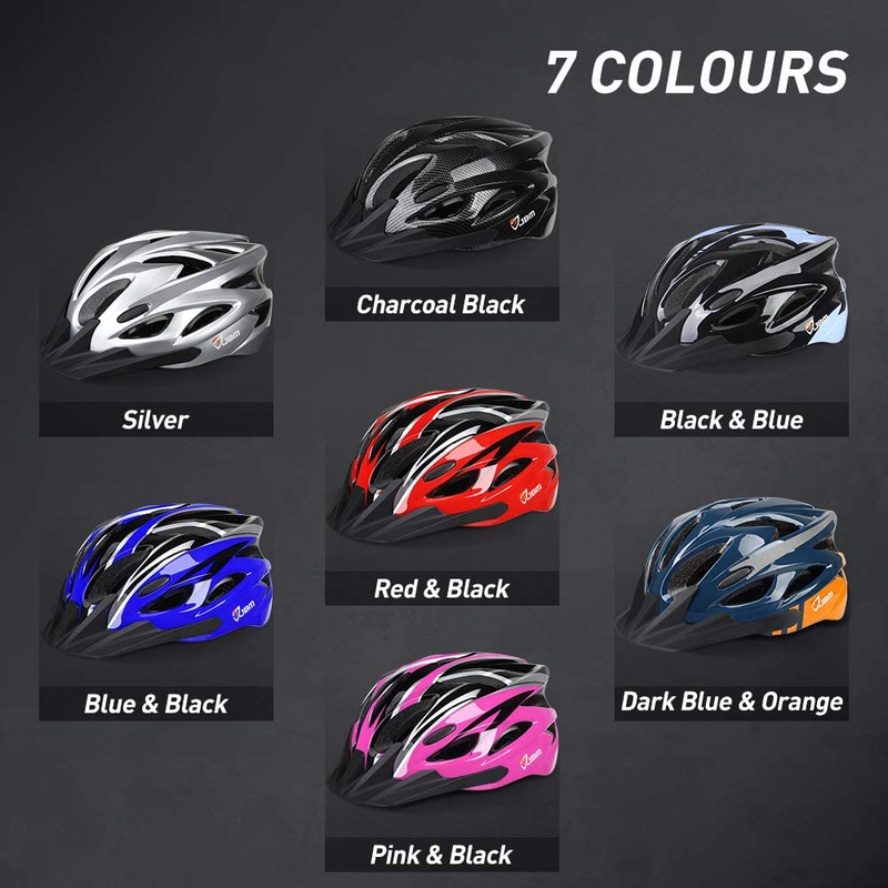JBM Adult Cycling Bike Helmet for Men Women (18 Colors) Black/Red/Blue/Pink/Silver Adjustable Lightweight Helmet with Reflective Stripe and Removal