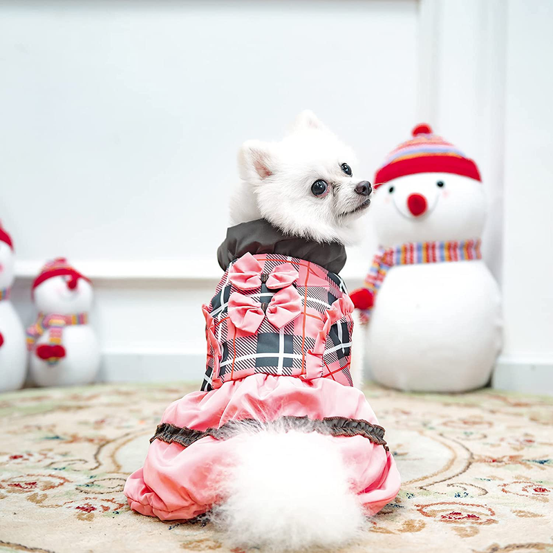 SCENEREAL Dog Winter Dress Waterproof Cold Weather Coat Warm Pet Sweater Classic Plaid Dog Jacket for Small Medium Dogs Girls Wearing