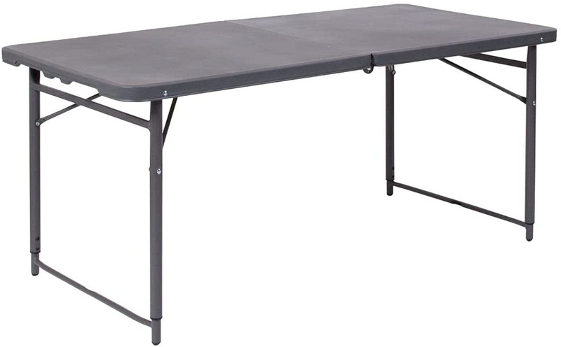 Flash Furniture 4-Foot Height Adjustable Bi-Fold Dark Gray Plastic Folding Table with Carrying Handle