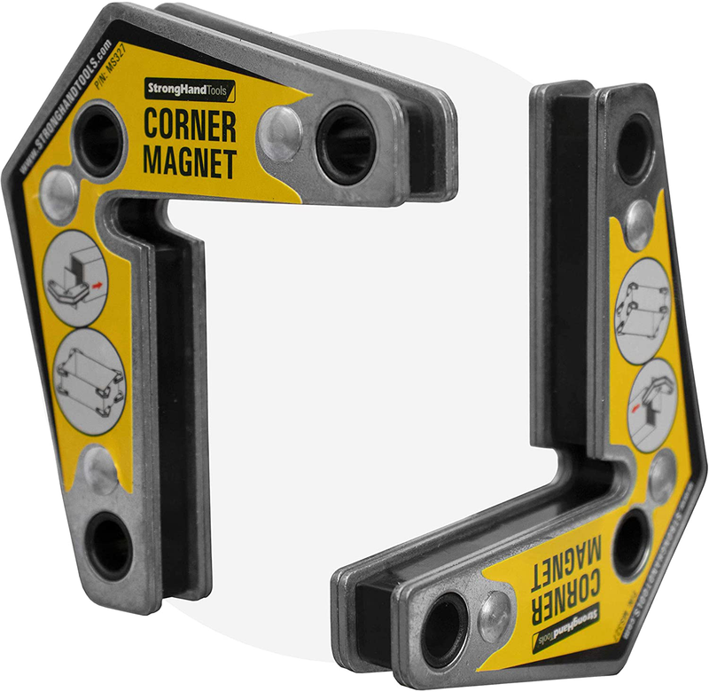 Strong Hand Tools - VAL-MST327 , Magnetic Corner Squares, (Twin Pack), 12°, 90° & 60° Angle Setting, Max Pull Force: 30 lbs, Low Profile, 3-1/4 x 3-3/4 x 5/8″, MST327