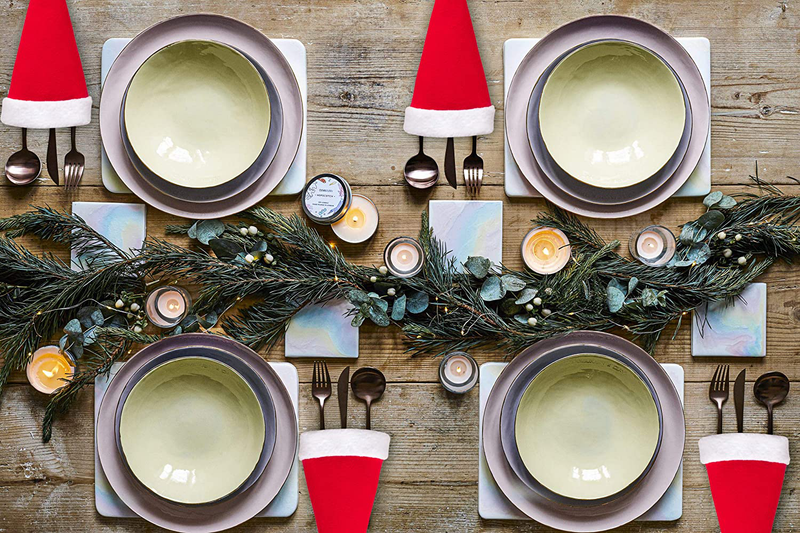 jollylife 32Ct Christmas Santa Hats Silverware Holders - Xmas Party Dinner Table Dinnerware Decorations Supplies Flatware Decor