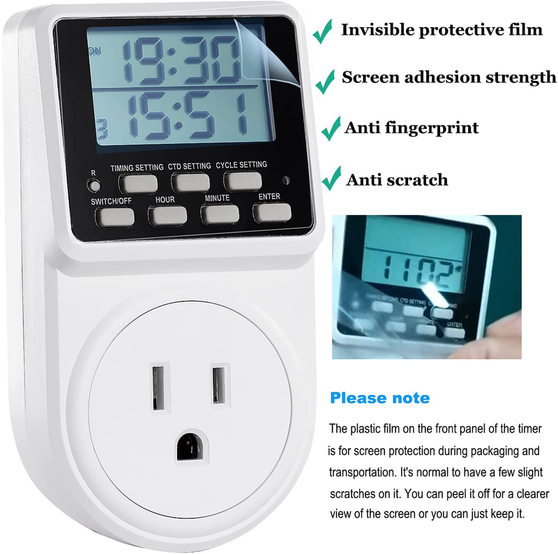 Techbee 3-in-1 Multifunction Digital Infinite Repeat Cycle Intermittent Timer Plug for Electrical Outlet, 24 Hour Programmable Indoor Timed Power Switch with Countdown Delay On and Off (120V, 15A)