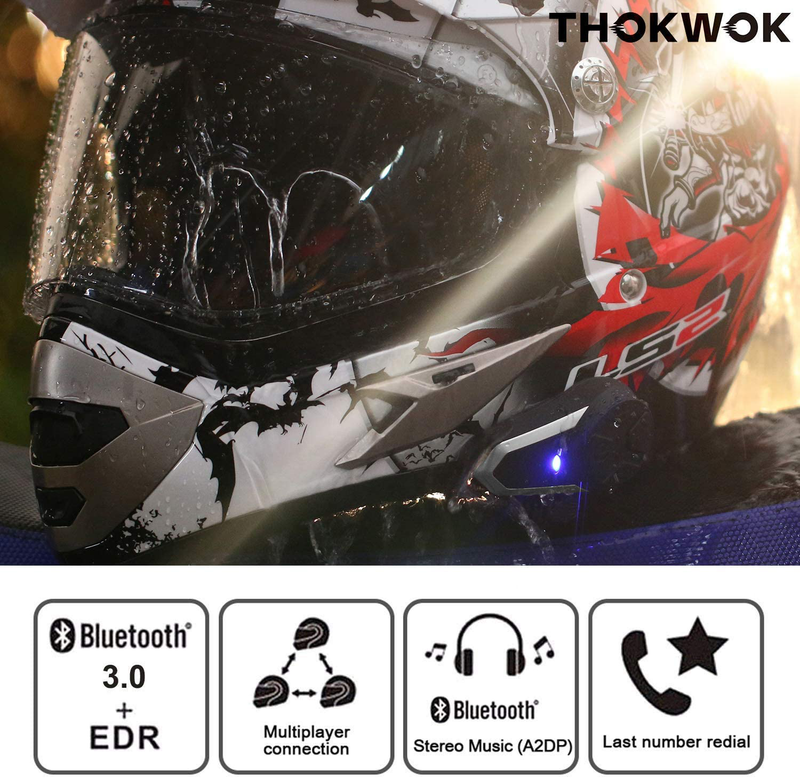 THOKWOK Motorcycle Bluetooth Intercom,BT-S3 1000m Helmet Bluetooth Headset, Motorcycle Bluetooth Communication System for Ski/ATV/Dirt Bike/Off Road Up to 3 Riders(Boom Microphone, Pack 1)