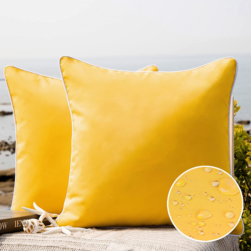 Phantoscope Pack of 2 Outdoor Waterproof Throw Pillow Covers Decorative Square Outdoor Pillows Cushion Case Patio Pillows for Couch Tent Sunbrella (18''X18'', Yellow)