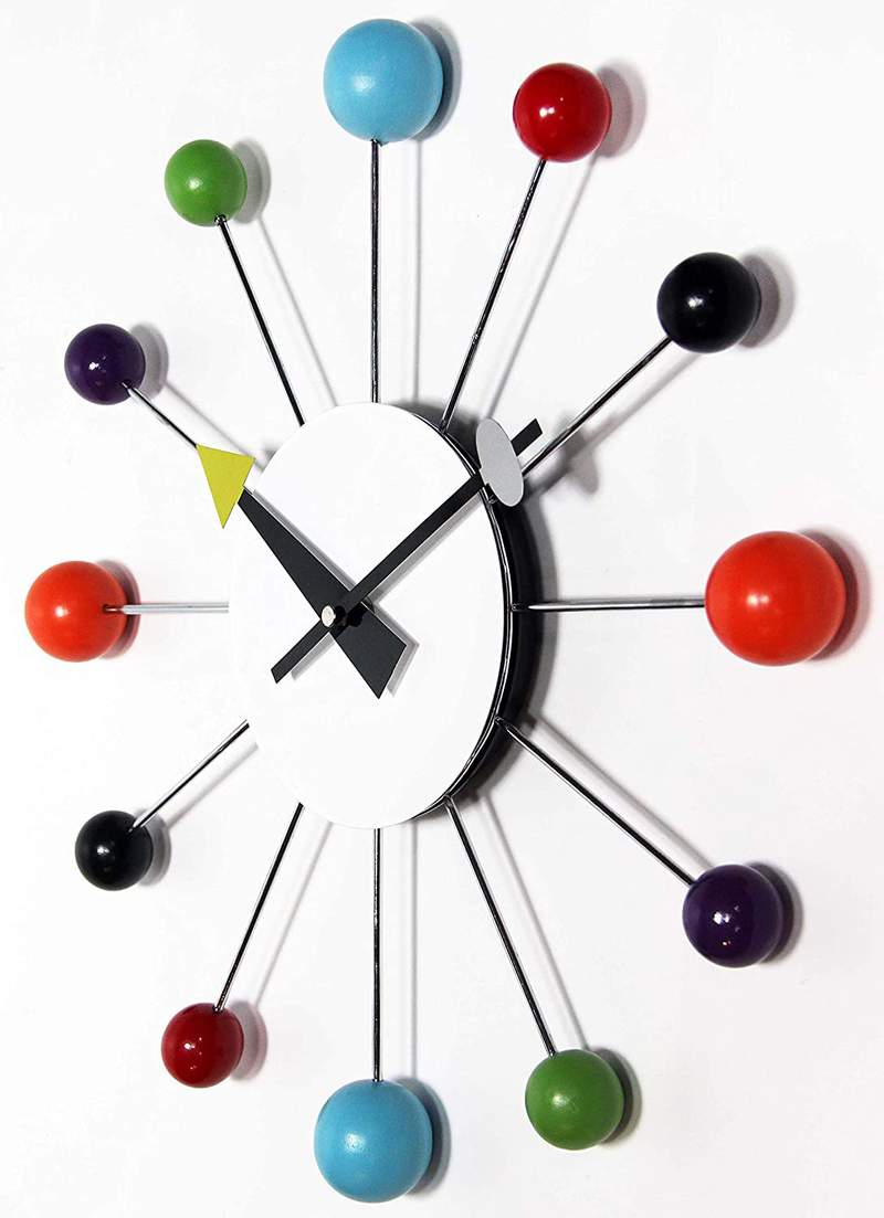 Infinity Instruments Orb Spoke Midcentury Modern 15 inch Retro Starburst Ball Wall Clock Quiet Quartz Movement Mid Century Decorative, Multicolor