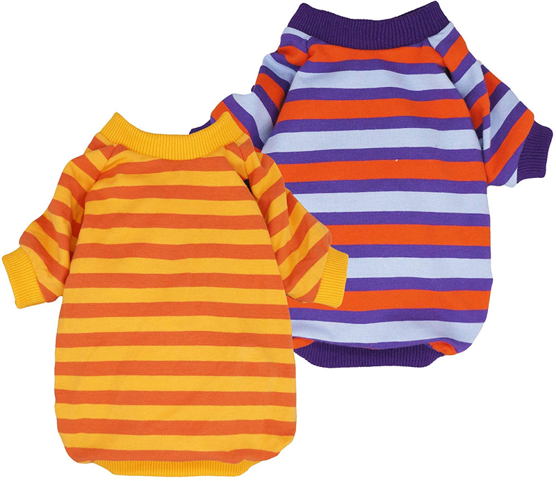 Fitwarm 2-Pack 100% Cotton Striped Dog Shirts for Dog Clothes Puppy T-Shirts Cat Tee Breathable Strechy