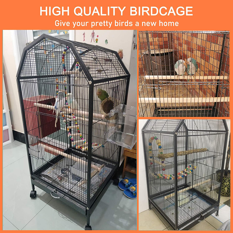 Ibnotuiy Parakeet Bird Cage with Rolling Stand Metal Pet Bird Flight Cages Large for Conure Canary Parekette Macaw Finch Cockatoo Budgie Cockatiels Parrot,Perches Catch Tray Included,Black