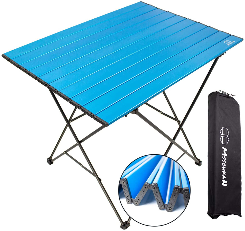 MSSOHKAN Camping Table Folding Portable Camp Side Table Aluminum Lightweight Carry Bag Beach Outdoor Hiking Picnics BBQ Cooking Dining Kitchen Black Medium