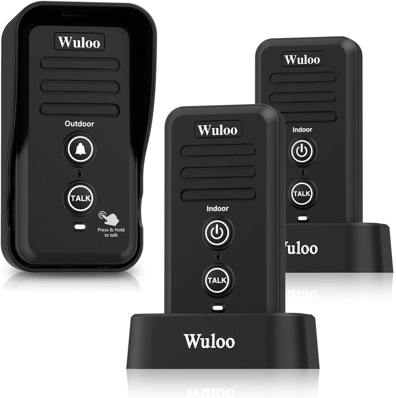 Wuloo Wireless Intercom Doorbells for Home Classroom, Intercomunicador Waterproof Electronic Doorbell Chime with 1/2 Mile Range 3 Volume Levels Rechargeable Battery Including Mute Mode(Black, 1&2)