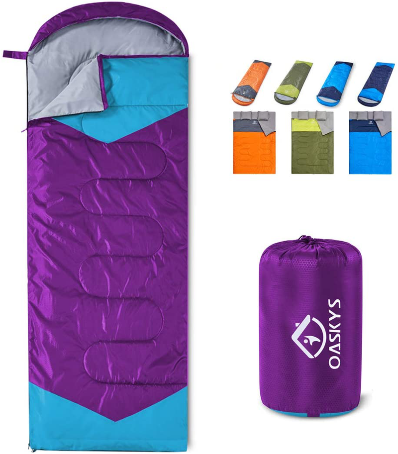 Oaskys Camping Sleeping Bag - 3 Season Warm & Cool Weather - Summer, Spring, Fall, Lightweight, Waterproof for Adults & Kids - Camping Gear Equipment, Traveling, and Outdoors
