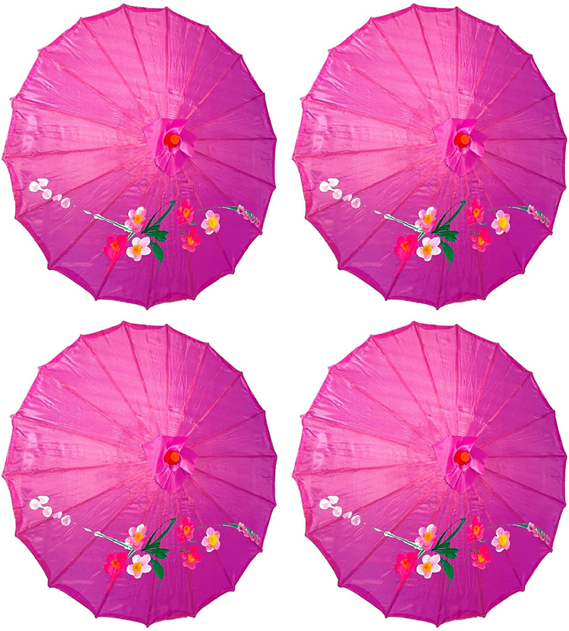 TJ Global PACK OF 4 Japanese Chinese Kids Size 22" Umbrella Parasol For Wedding Parties, Photography, Costumes, Cosplay, Decoration And Other Events - 4 Umbrellas (Red)