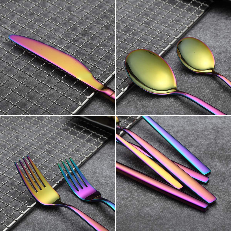 Rainbow Flatware Set 20 Pieces, Stainless Steel Colorful Silverware Set, Titanium Plating Rainbow Cutlery Set, Rainbow Utensil Sets Service Set for 4 (Shiny Rainbow)