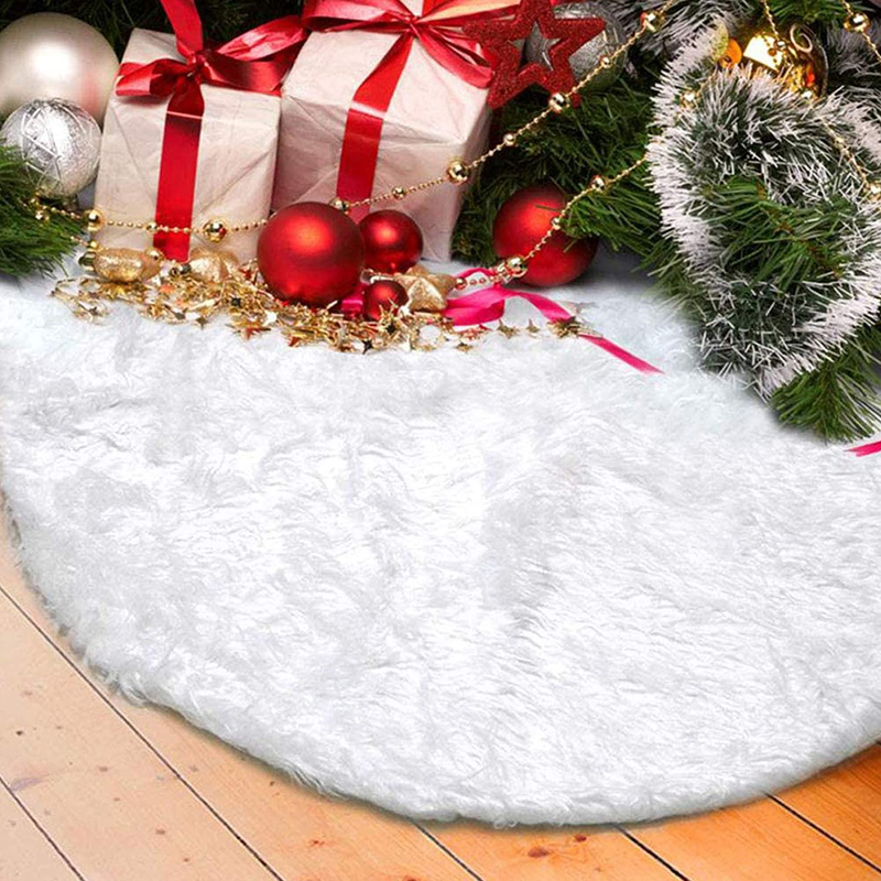DegGod Christmas Tree Plush Skirts, 36 inches White Pure Long Haired Faux Fur Xmas Tree Skirt Mat for Christmas Thanksgiving Holiday Home Party Decorations Ornaments