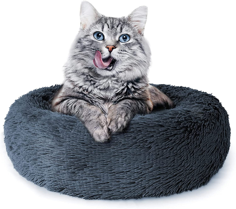 Fluffy Dog Bed for Small Dogs and Cats,Original Calming Donut Dog Bed,Washable Cozy Dog Bed with Extra Soft Anti-Slip Bottom, Self Warming Styles&Multiple Size 24＂