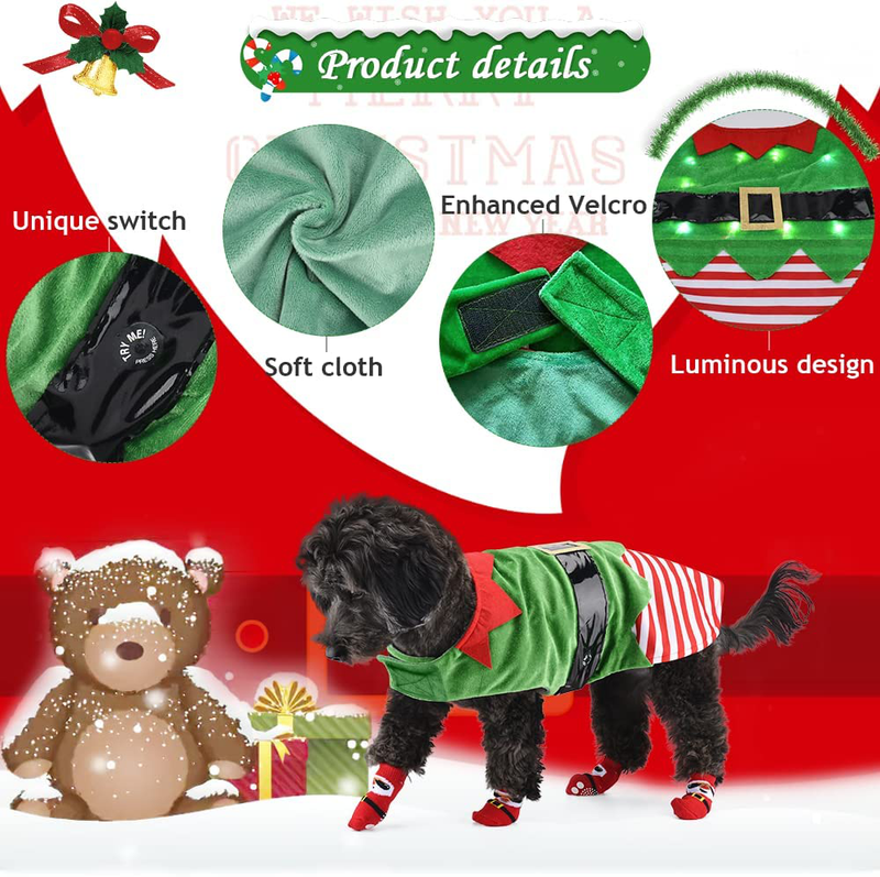 Sebaoyu Christmas Dog Clothes Dresses Winter Pet Puppy Coat Cloak with Color Light Warm Cat Christmas Costume Cape Outfit Xmas Doggy Jacket Apparel Party Clothing Cosplay