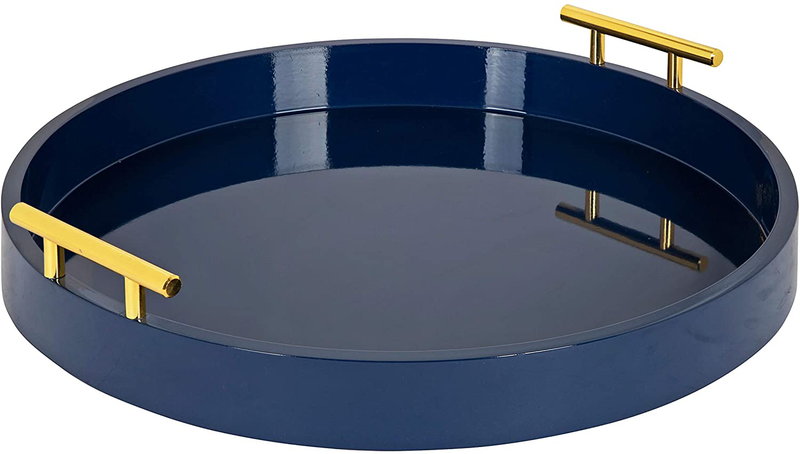 Kate and Laurel Lipton Modern Round Tray, 15.5" Diameter, Navy Blue and Gold, Decorative Accent Tray for Storage and Display