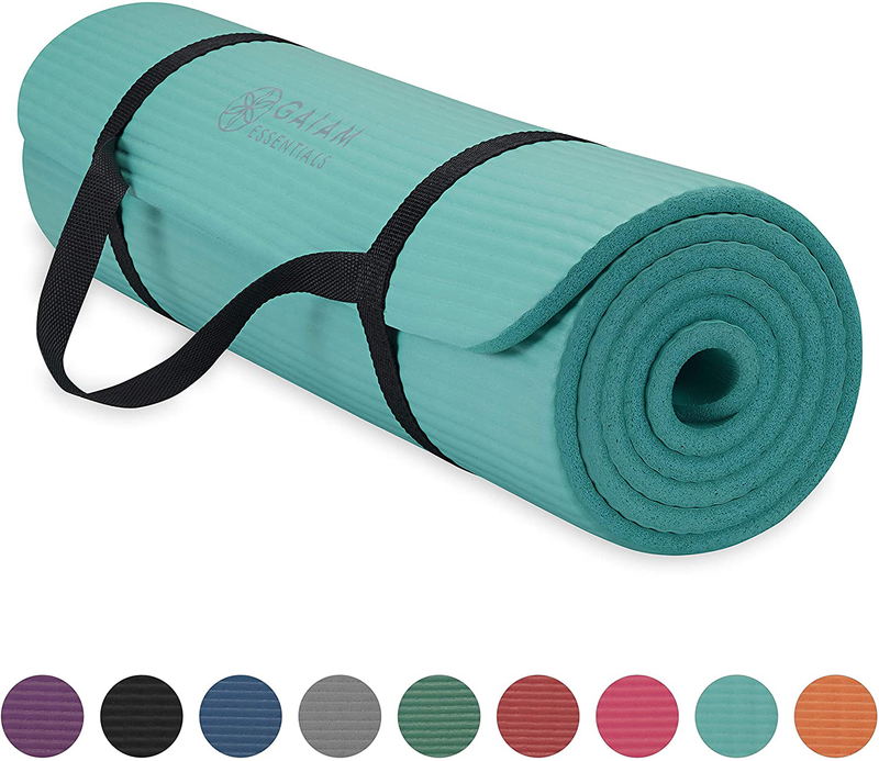 Gaiam Essentials Thick Yoga Mat Fitness & Exercise Mat with Easy-Cinch Yoga Mat Carrier Strap, 72"L x 24"W x 2/5 Inch Thick