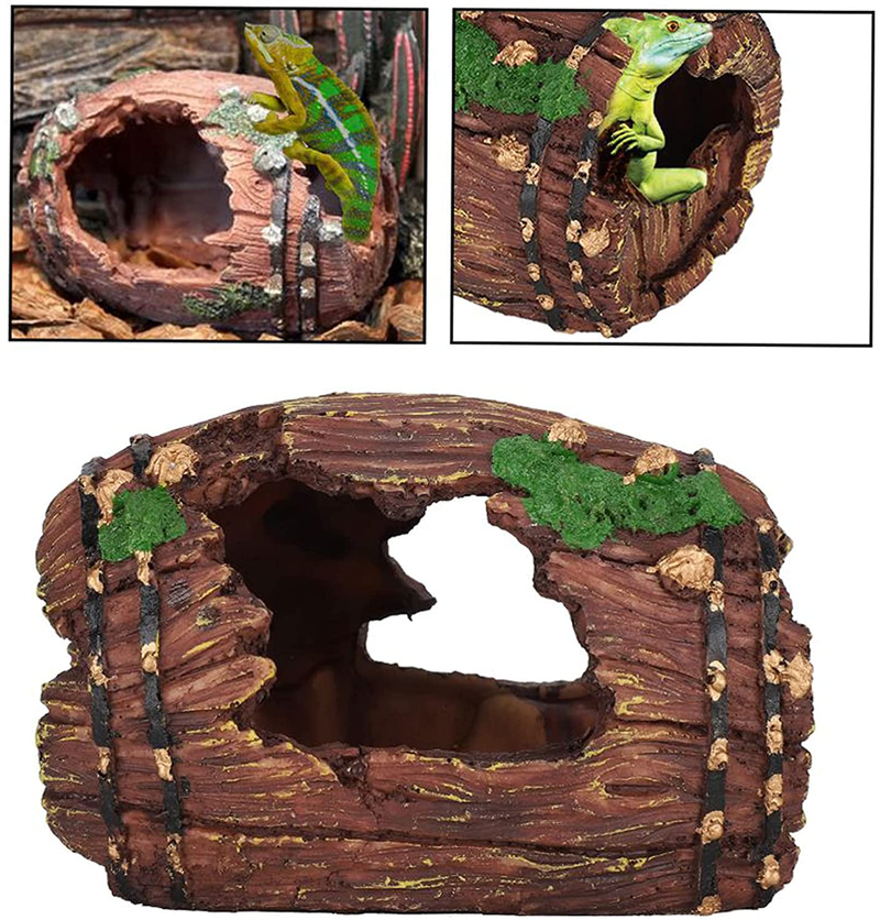 HERCOCCI Leopard Gecko Tank Accessories, Coconut Shell Hideout Cave Reptile Climbing Vine Habitat Decor with Hanging Reptile Plants for Chameleon Lizard Snake Hermit Crab