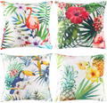 JOHOUSE 4 PCS Tropical Leaves Pillow Covers, Cotton Linen Decorative Summer Green Leaf Throw Cushion Cover for Sofa Bed Car Couch and Summer Party Favor,18X18Inch