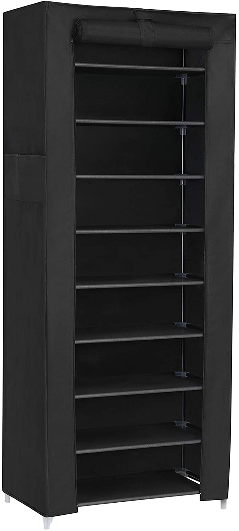 SONGMICS 10-Tier Shoe Rack, 34.6 X 11 X 63 Inches, Holds up to 50 Pairs, Storage Organizer with Dustproof Cover Gray
