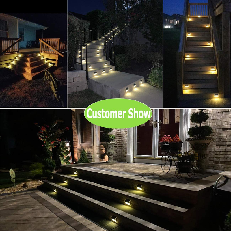 Solar Lights for Fence [Warm White] Waterproof Solar Powered Steps Light Auto On/Off Outdoor Wireless LED Lamp Decks Lighting Walkway Patio Stair Garden Path Rail Backyard Fences Post 8 Pack
