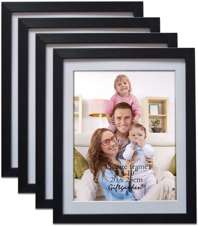 Giftgarden 8x10 Picture Frame Black with Mat, Matted to 8 x 10’ Photo for Wall or Tabletop Decor, Set of 4