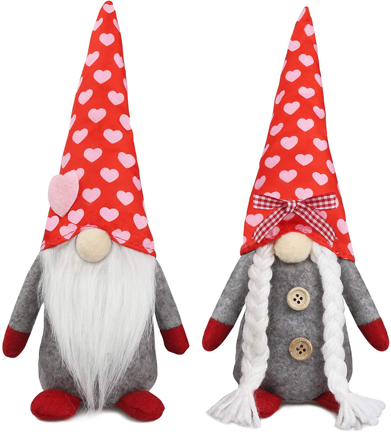 Partyprops 2Pcs Valentines Gnomes Plush Decorations - Valentines Day Mr & Mrs Handmade Swedish Tomte Decor - Valentines Home Table Elf Gnomes Decor Ornaments -Sweet Valentines Gift - 11Inch