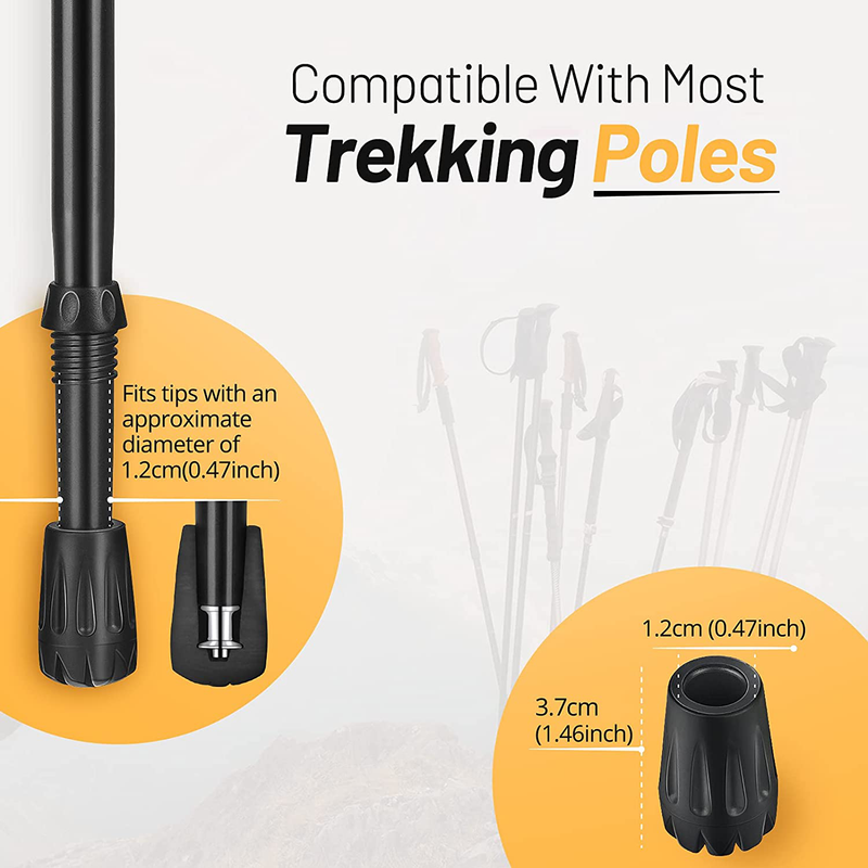 Kiaitre Rubber Tips for Trekking Poles – 4 Piece Pack Hiking Poles Accessories, Replacement Pole Tips Fits Most Standard Trekking Poles, Pole Tip Protectors for Adds Grip Shock Absorbing