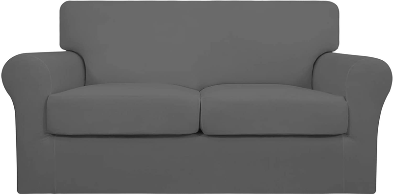 Easy-Going 3 Pieces Stretch Soft Couch Cover for Dogs - Washable Sofa Slipcover for 2 Separate Cushion Couch - Elastic Furniture Protector for Pets, Kids (Loveseat, Dark Gray)