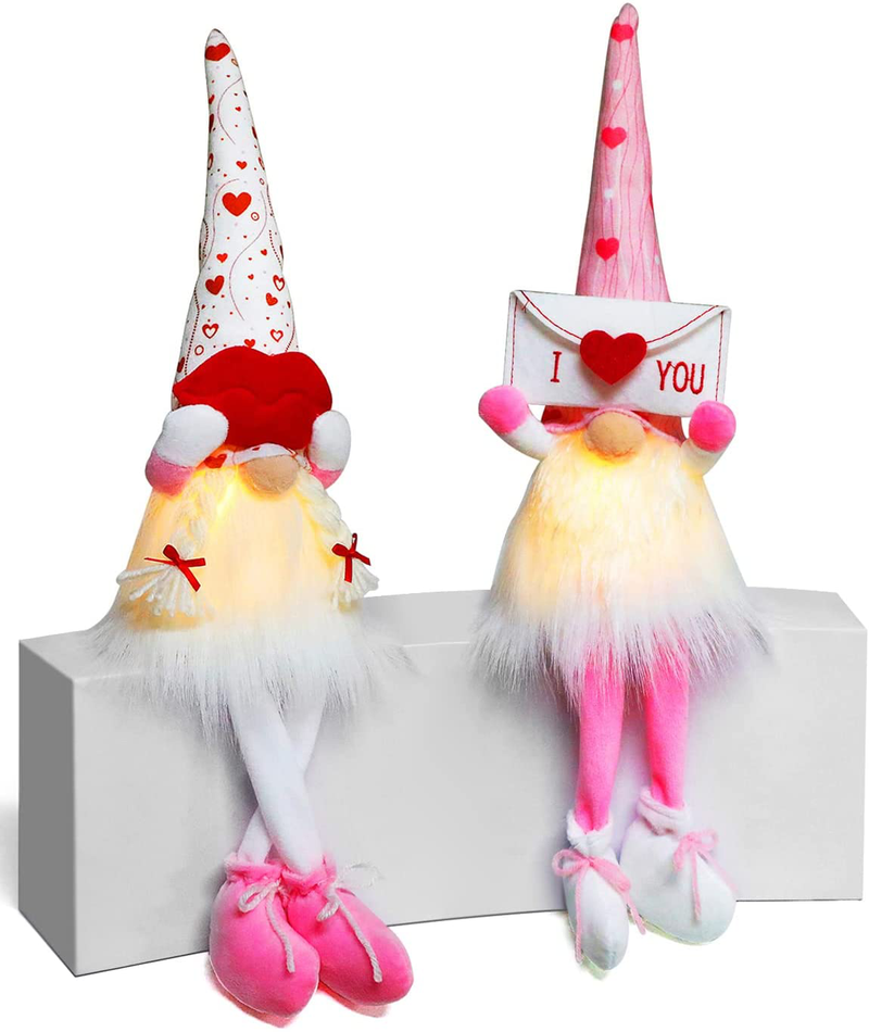 Gigoitly 2Pcs Valentine’S Day Light up Gnomes Plush Decoration – Valentines Day Lighted Mr & Mrs Scandinavian Tomte Elf Decorations for Table Décor Present Gifts