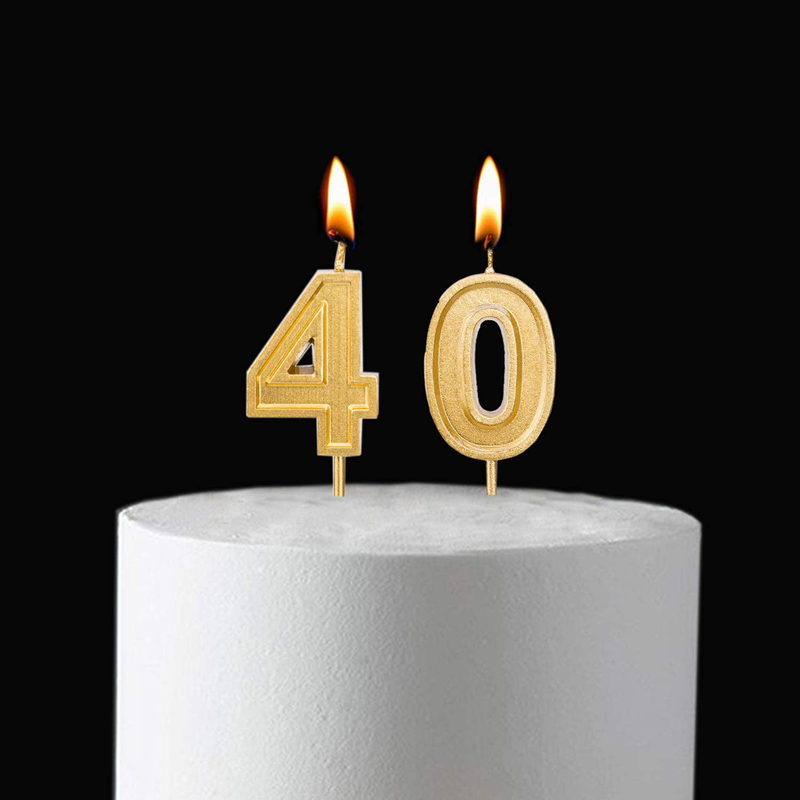 Qj-solar 2.76 inch Gold Number 40 Birthday Candles,40th Cake Topper for Birthday Decorations