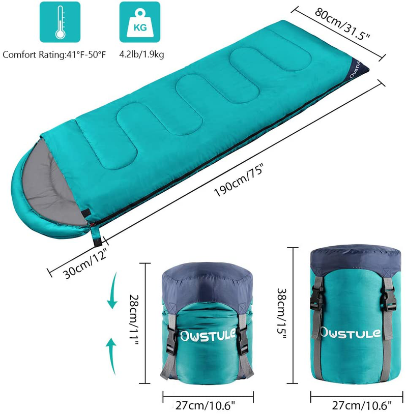 OUSTULE Camping Sleeping Bag -3 Season Warm & Cool Weather, Lightweight, Waterproof Indoor & Outdoor Use for Adults & Kids for Backpacking, Hiking, Traveling, Camping with Compression Sack