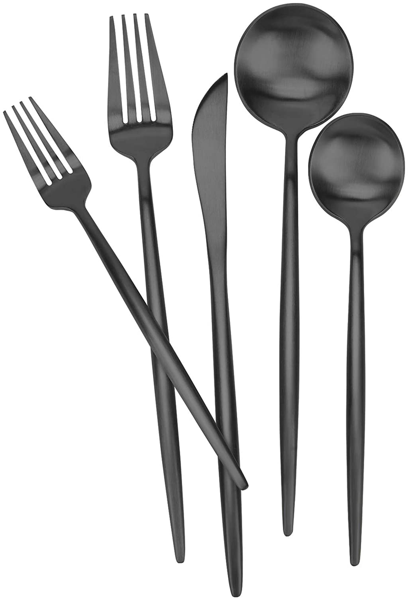 Matte Black Silverware Set 30 Pieces, FAMEWARE Stainless Steel Flatware Set，Service for 6，Kitchen Utensil Set, Tableware Cutlery Set, Satin Finished Polished & Dishwasher Safe