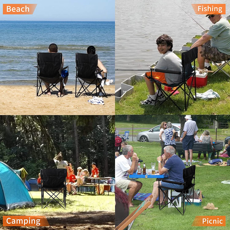 Firste Folding Camping Chairs, Portable Camp and Sports Chair Heavy Duty for Adults 330Lbs, Steel Frame Lawn Chair Quad Lumbar Support, Outdoor Beach Chair with Side and Back Pockets, Carry Bag