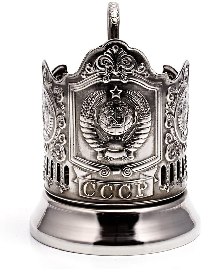 Kalchugino Metal Works USSR Coat of Arms Classic Russian Tea Glass Holder/Russian Podstakannik for Hot or Cold Liquids