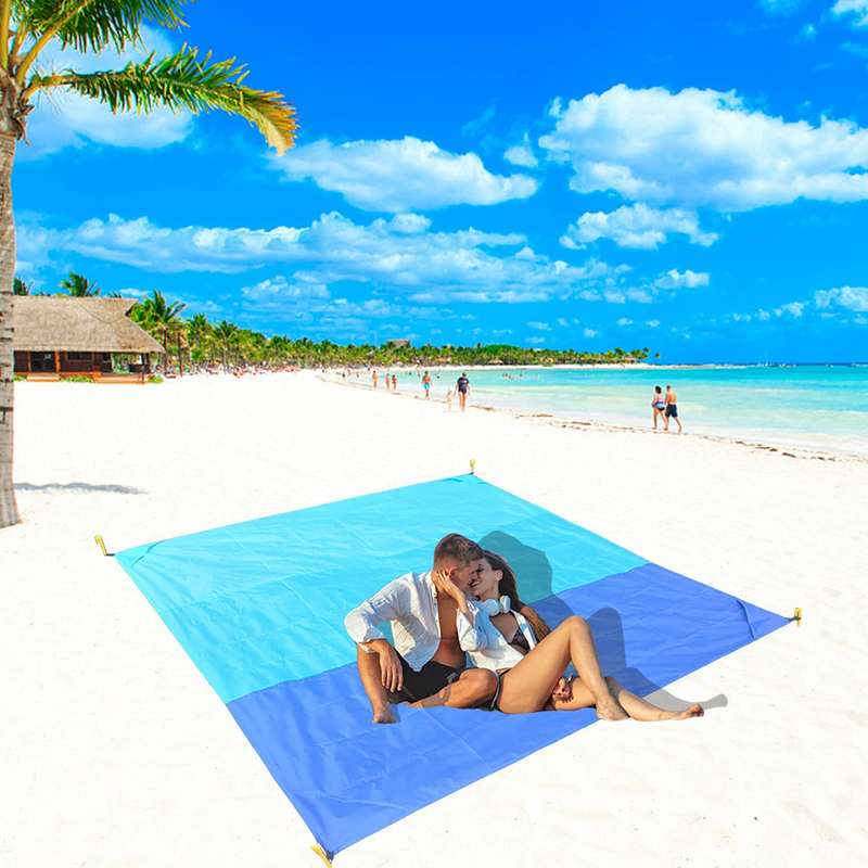 Large 82" X79" Sand-Proof Beach Blanket, Outdoor Picnic mat, Picnic Blankets Waterproof sandproof , Suitable for Travel, Camping, Hiking, Lightweight, Quick-Drying and Heat-Resistant
