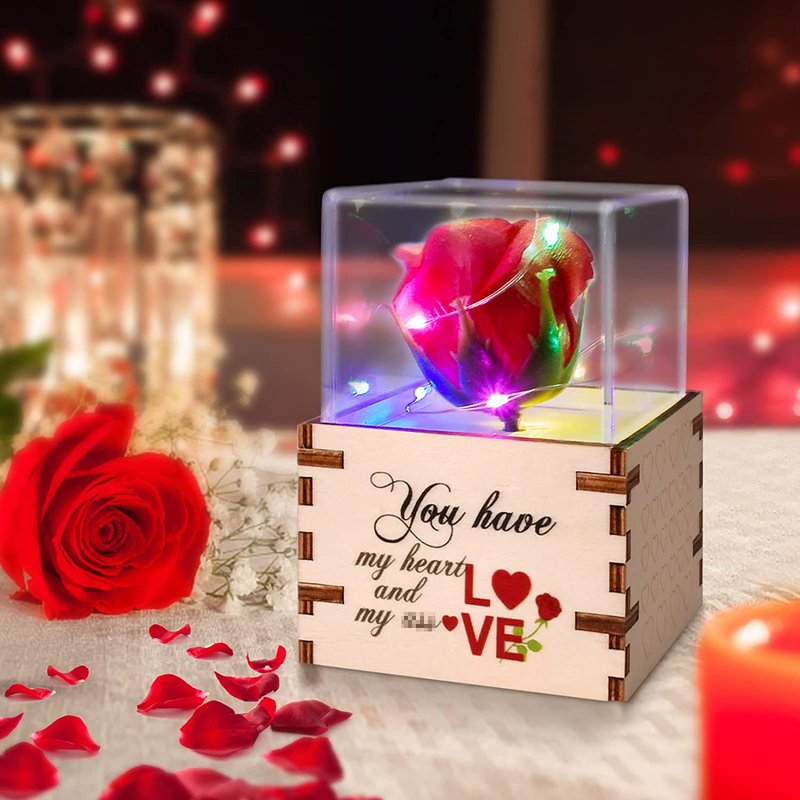 KUCHEY Valentines Day Gifts for Her Women Girlfriends Enchanted Red Silk Rose Lamp with 3 Mode LED Fairy String Lights Music Box for Valentines Day Mothers Day Anniversary Wedding Birthday Gifts