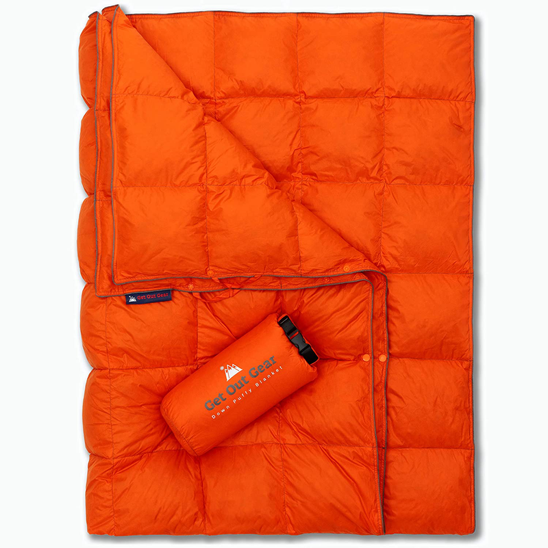 Get Out Gear Down Camping Blanket - Puffy, Packable, Lightweight and Warm | Ideal for Outdoors, Travel, Stadium, Festivals, Beach, Hammock | 650 Fill Power Water-Resistant Backpacking Quilt